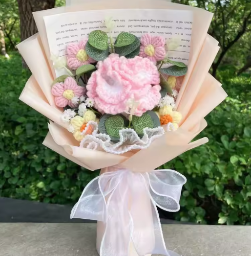 Crochet Flower Bouquet Pink Garden Style