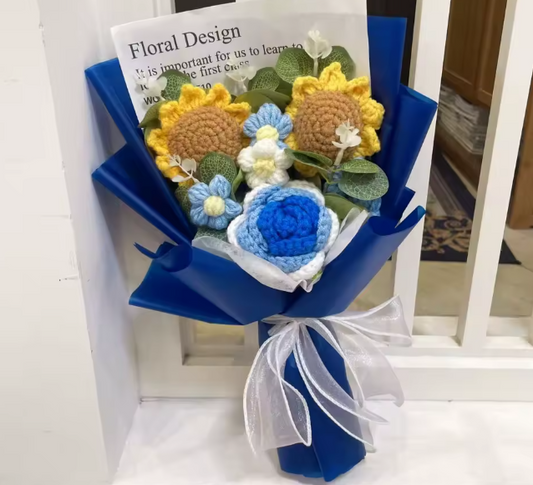 Crochet Flower Bouquet Blue Blossom Style